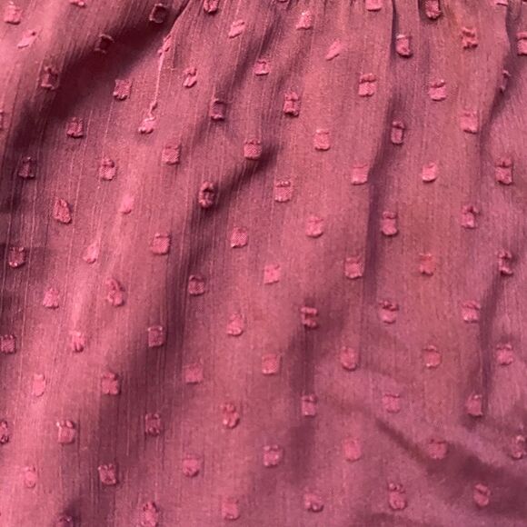 Abercrombie Burgundy Dotted Ruffle Tie Neck Long Sleeve Blouse - Picture 5 of 7